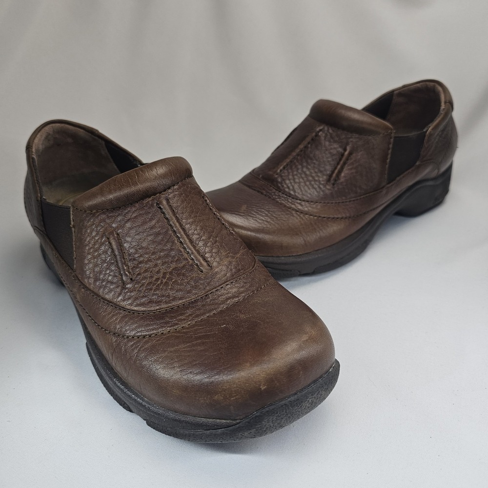 Dansko Kappy Brown Leather Slip On Comfort Clogs Women's EU 40 Elastic Sides